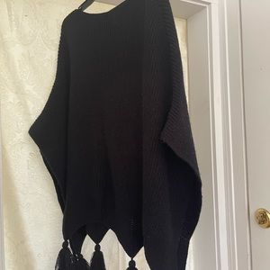 Vince Camuto Black Poncho with Tassels